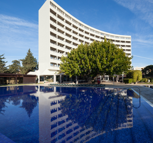 View of the pool from the Dom Pedro Residences Apartments in Vilamoura, Algarve